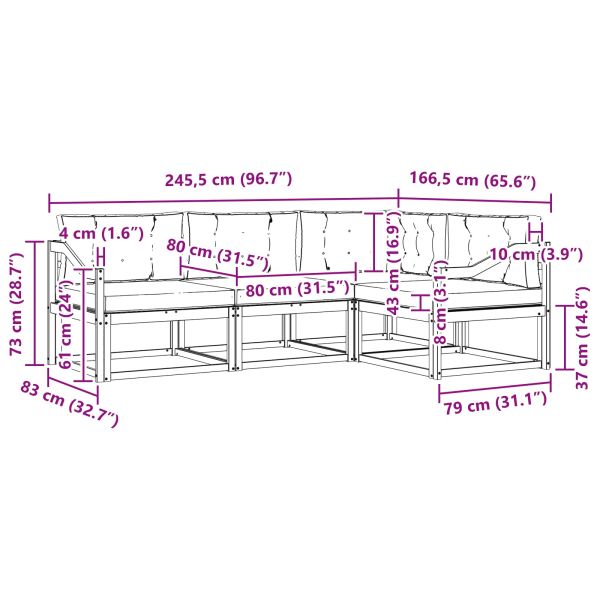 Комплект дивани за открито 4 pcs Натурален и Крема