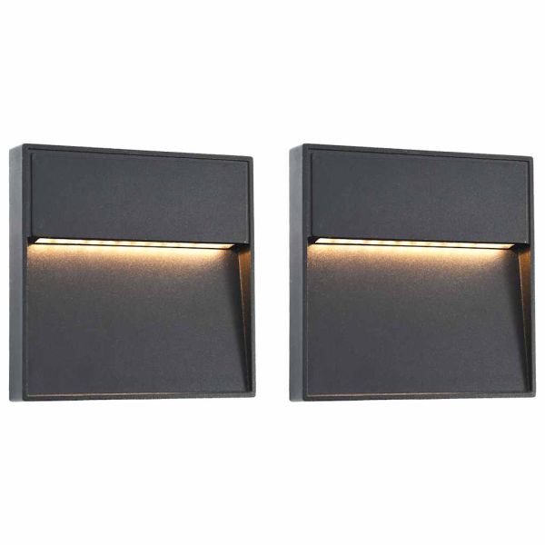 Фасадни LED аплици, 2 бр, 3 W, черни, квадратни