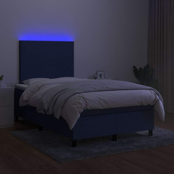 Боксспринг легло с матрак и LED, синьо, 120x190 см, текстил