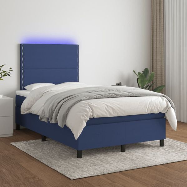 Боксспринг легло с матрак и LED, синьо, 120x190 см, текстил