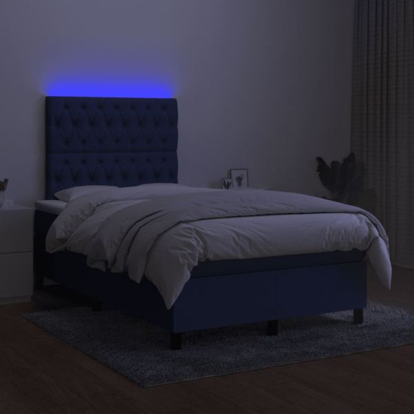 Боксспринг легло с матрак и LED, синьо, 120x190 см, текстил