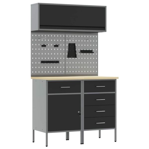 Комплект работни шкафове с чекмедже с рафт 5 pcs Черно