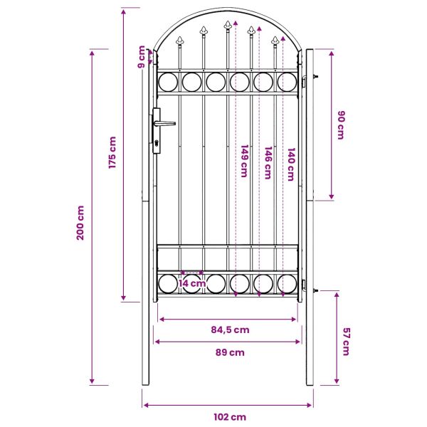 Врата за ограда ASSEN 100 x 175 cm Прахово боядисана стомана