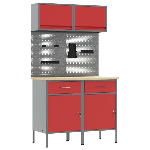 Комплект работни шкафове с чекмедже с рафт 6 pcs Червено