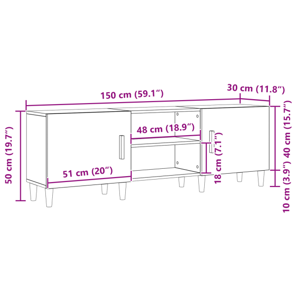 ТВ шкаф Черния дъб 150 x 30 x 50 см Инженерно дърво
