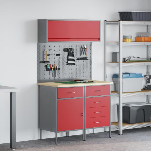 Комплект работни шкафове с чекмедже с рафт 5 pcs Червено