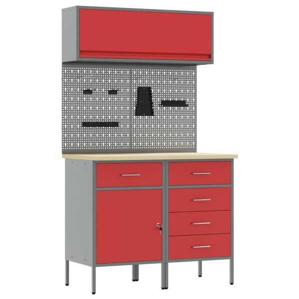 Комплект работни шкафове с чекмедже с рафт 5 pcs Червено