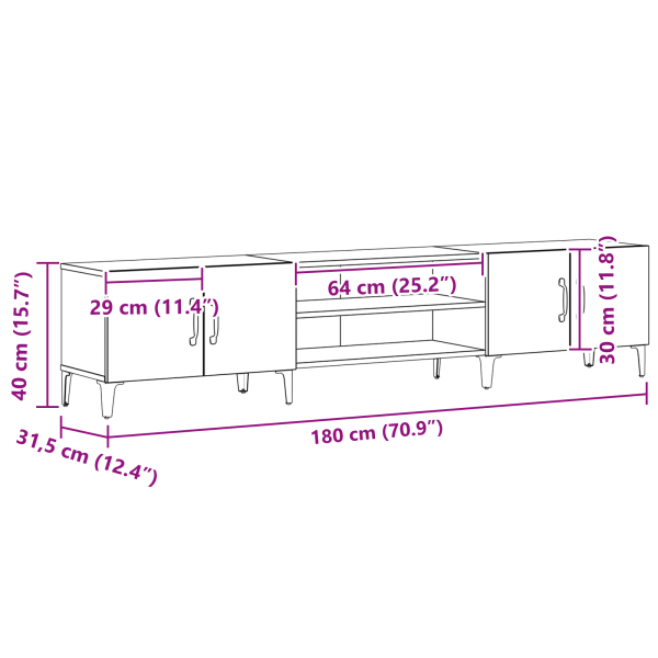 ТВ шкаф Черния дъб 180 x 31,5 x 40 см Инженерно дърво