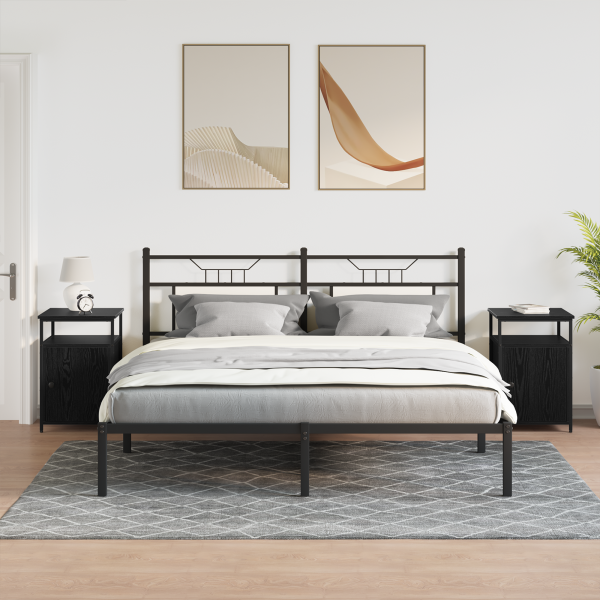 Нощен шкаф с чекмедже 2 pcs Черен дъб Инженерно дърво