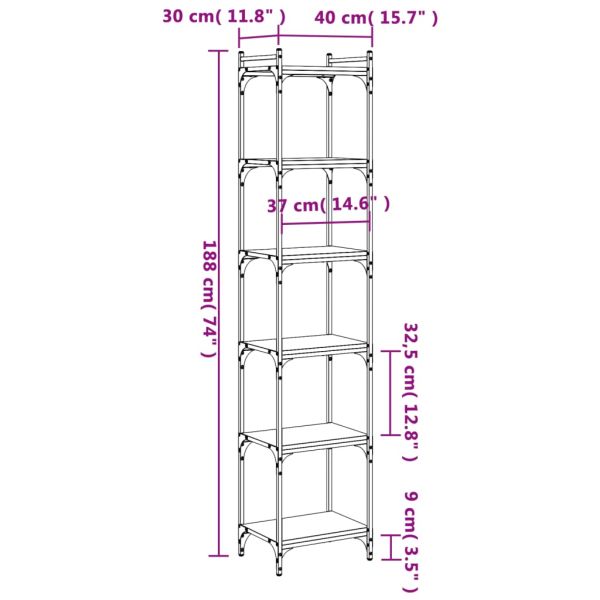 Библиотека 6 рафта черна 40x30x188 см инженерно дърво