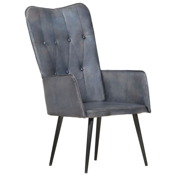 Wingback стол, сив, естествена кожа