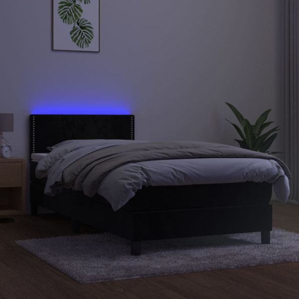 Боксспринг легло с матрак и LED, черно, 90x200 см, кадифе