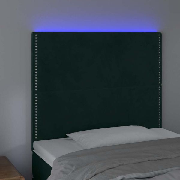 LED горна табла за легло, тъмносиня, 90x5x118/128 см, кадифе