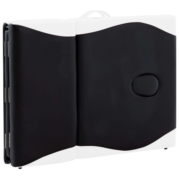 4-зонова сгъваема масажна кушетка, алуминий, черно и бяло