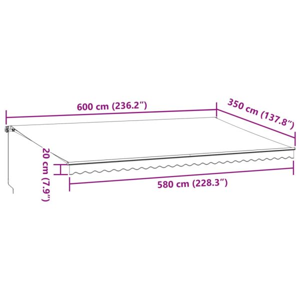 Ръчно прибираща се тента с LED, кафяв, 600x350 см