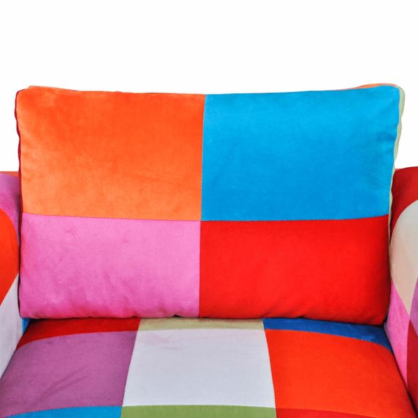 Фотьойл, кубична форма, хромирани крака, пачуърк дизайн текстил