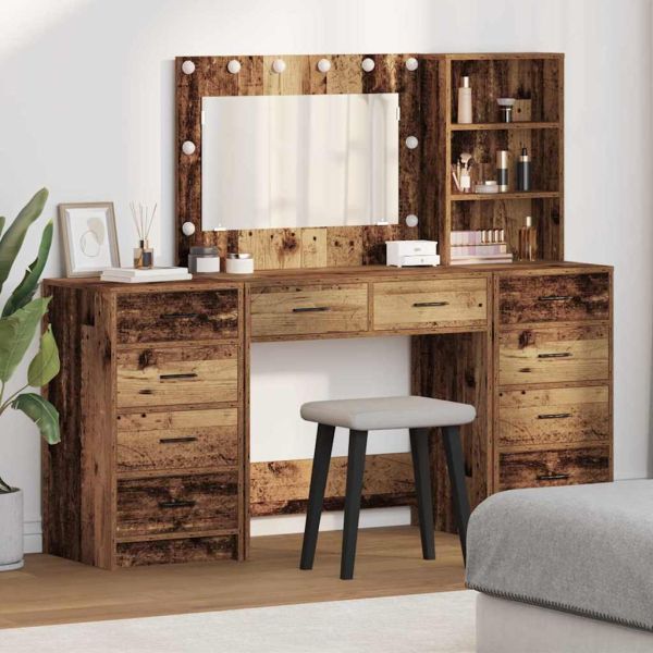 Тоалетка с рафт 3 pcs Кафяво 40 x 41 x 135 см Инженерно дърво