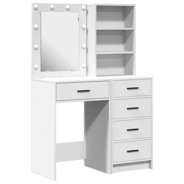 Тоалетка с чекмедже 2 pcs Бяло 50 x 41 x 135 см Инженерно дърво