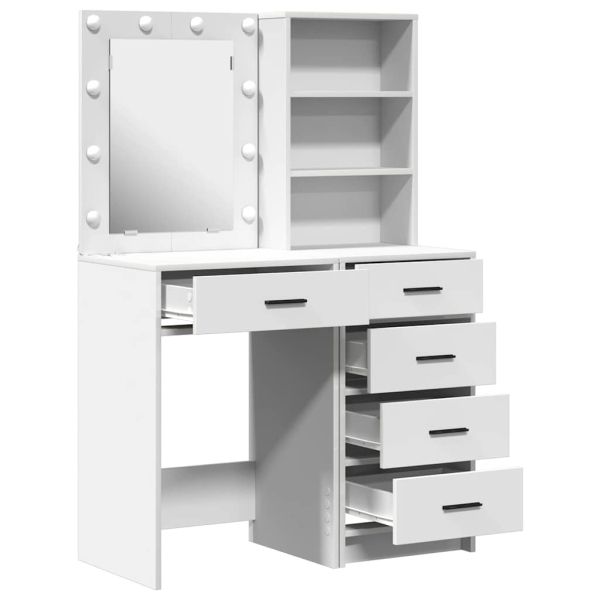 Тоалетка с чекмедже 2 pcs Бяло 50 x 41 x 135 см Инженерно дърво