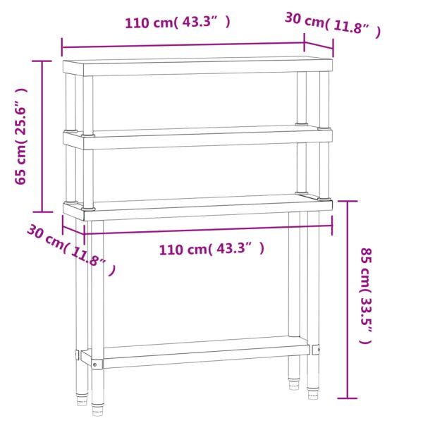Кухненска работна маса с рафт 110x30x150 см неръждаема стомана