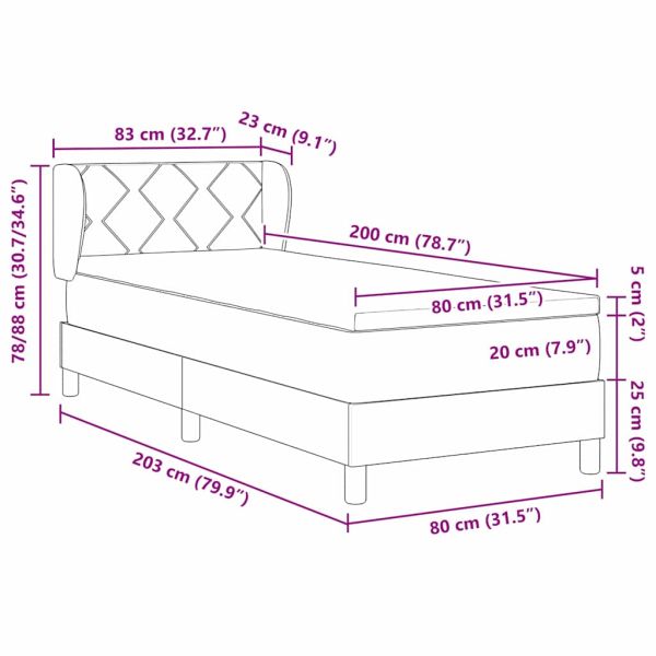 Легло с пружинирана основа Тъмносив 80 x 200 cm текстил