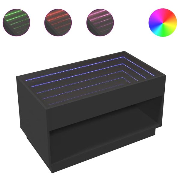 Маса за кафе с Infinity LED, черна, 90x50x50 см