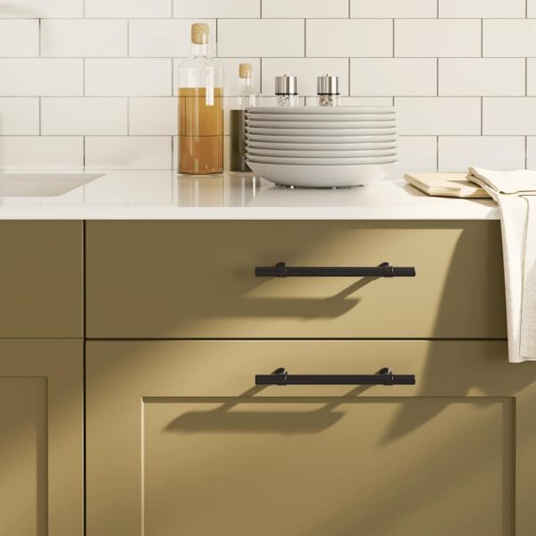 Дръжки за шкафове, 10 бр, черни, 128 мм, неръждаема стомана