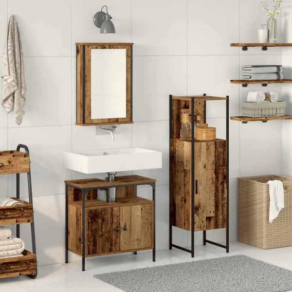 Комплект мебели за баня с врата 3 pcs Кафяво 33 x 33 x 120.5 см
