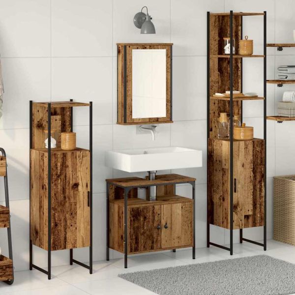 Комплект мебели за баня 4 pcs Старо дърво Инженерно дърво
