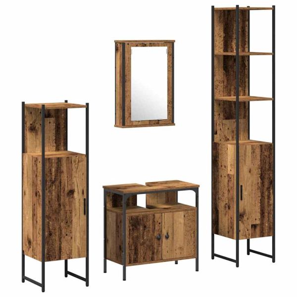 Комплект мебели за баня 4 pcs Старо дърво Инженерно дърво