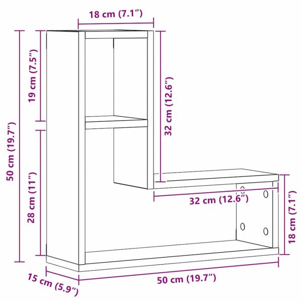 Стенен рафт 2 бр. Черния дъб 50 x 15 x 85 см