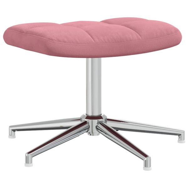 Релаксиращ стол с табуретка, розов, кадифе