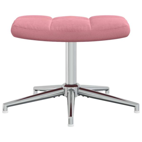 Релаксиращ стол с табуретка, розов, кадифе