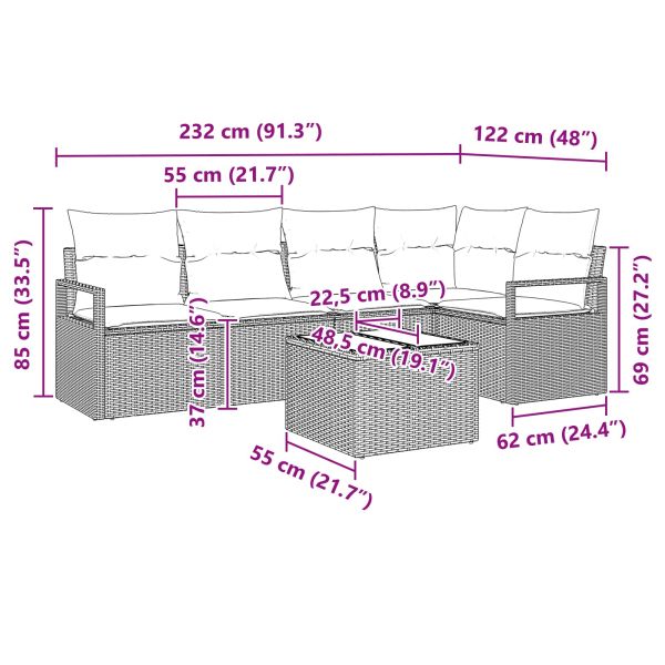 Комплект дивани 6 pcs Сив полиратан