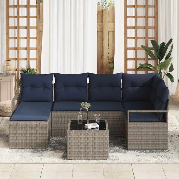 Комплект дивани с възглавница 7 pcs Сив полиратан