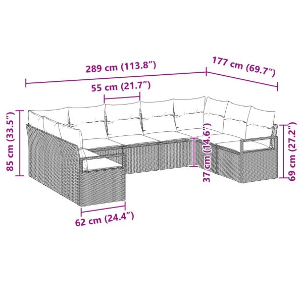 Комплект дивани с възглавница 9 pcs Черно полиратан