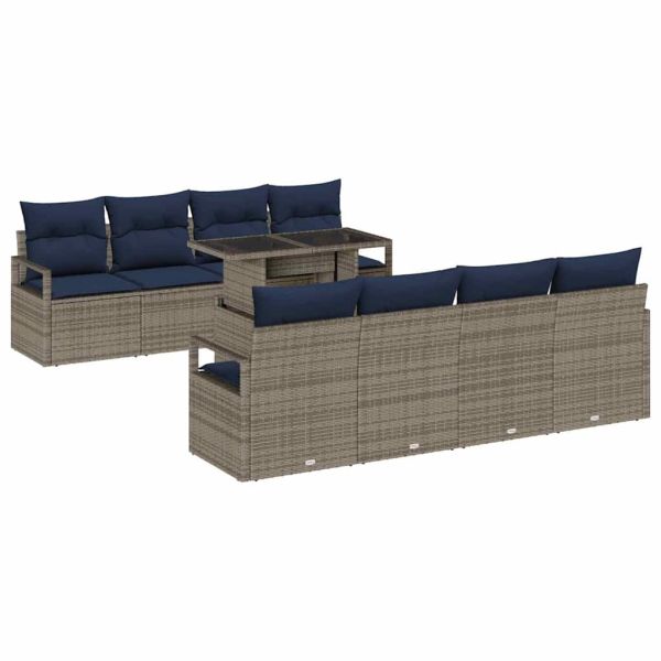 Градински Софа Комплект 9 бр. 6-Брой места Сив и тъмен син