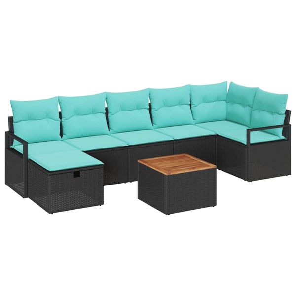 Градински Софа Комплект с възглавница 8 pcs Черно полиратан