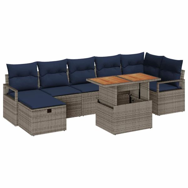 Градински Софа Комплект с възглавница 8 pcs Сив полиратан