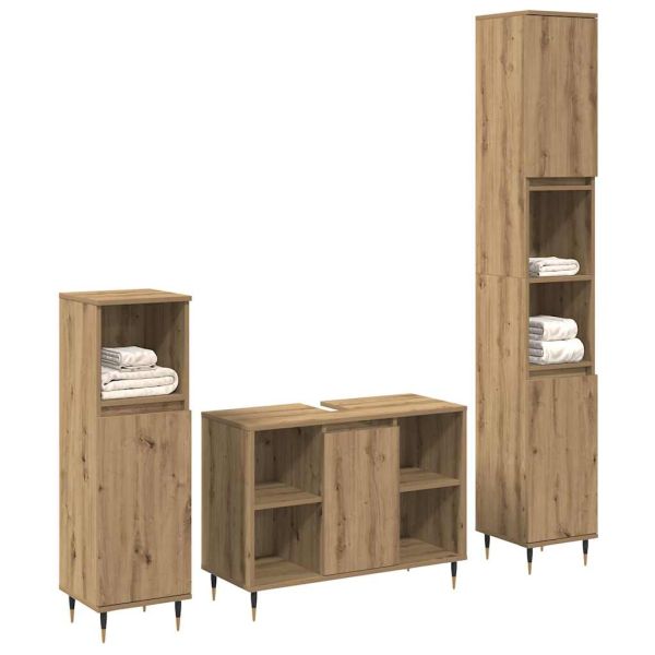 Комплект мебели за баня 3 бр. Дъб 30 x 30 x 180 см