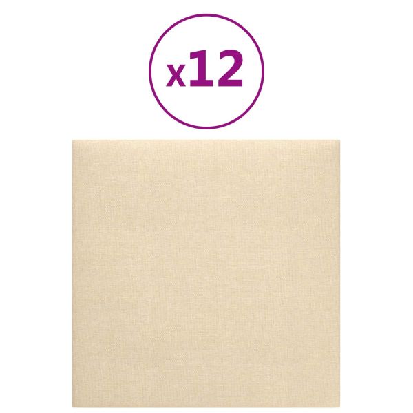 Стенно табло за легло 12 pcs 30 x 30 cm Крем текстил