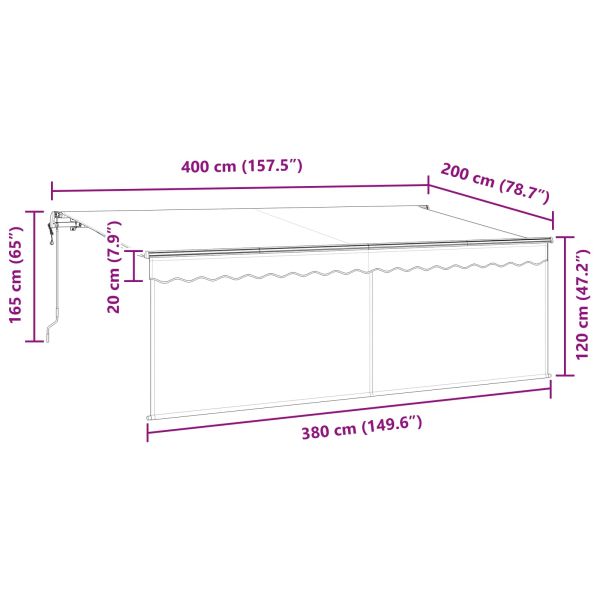 Прибираща се тента Крем 400 x 200 cm Полиестер и алуминий