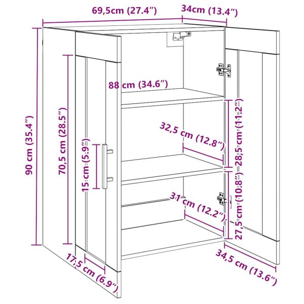 Сайдборд, дъб артизан, 69,5x34x90 см, инженерно дърво