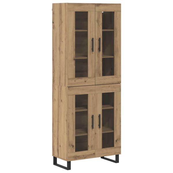Висок шкаф 2 pcs Дъб Инженерна дървесина и стъкло