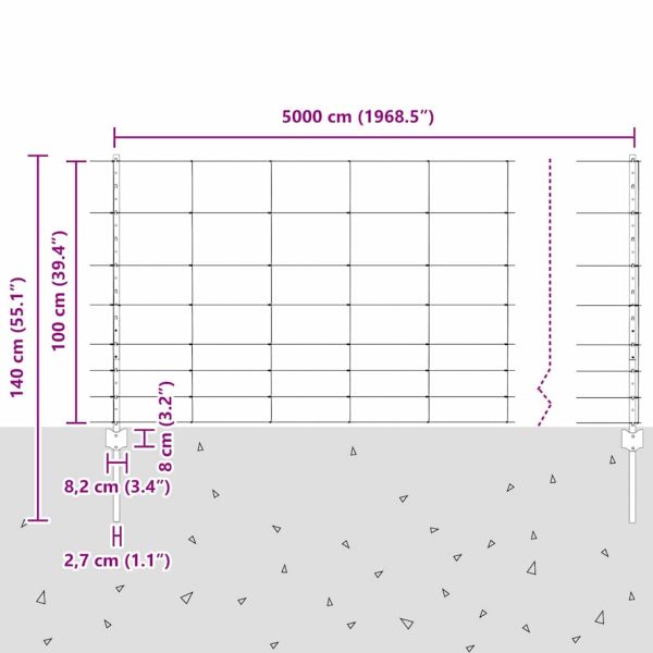 Див ограда с колове 50 x 1 м (Ш x В) Горещо поцинкована стомана