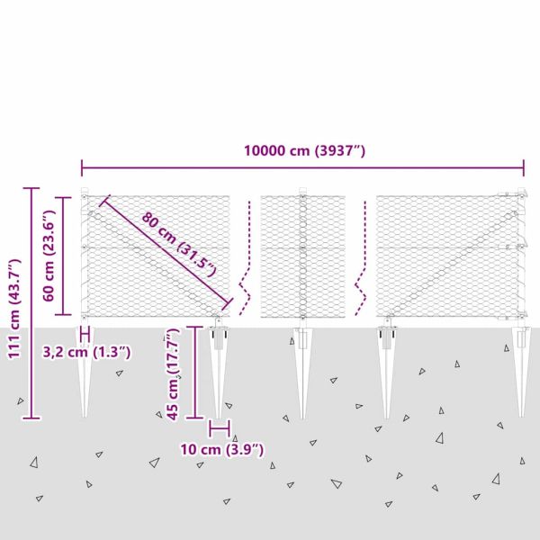 Шестоъградно ограждение с кол 100 x 0,6 м Поцинкована стомана