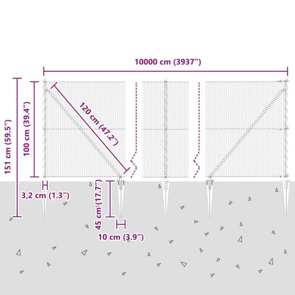 Шестоъградно ограждение с кол 100 x 1 м Поцинкована стомана
