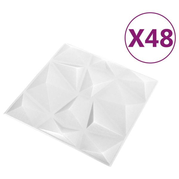 Стенни панели 48 pcs Диамант Бял 50 x 50 cm XPS Пяна