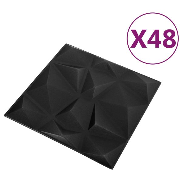 Стенни панели 48 pcs Диамант Черен 50 x 50 cm XPS Пяна