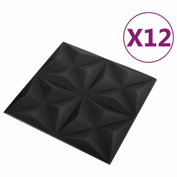 Стенни панели 12 бр. 50 x 50 cm Оригами Черен XPS Пяна